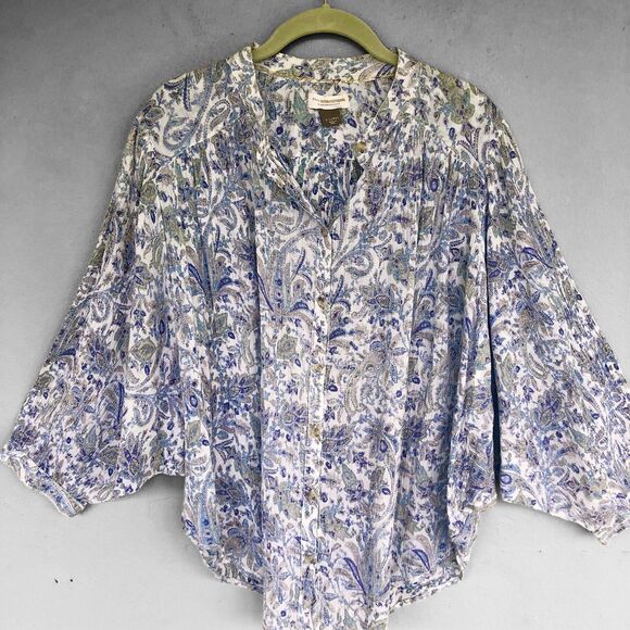 Anthropologie Pilcro Sidney Batwing Blouse XL Blue Paisley Peasant Boho Flowy - Picture 2 of 15